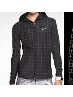 Nike Running Black 3M Reflective Grid Hooded Windbreaker Jacket Size XS